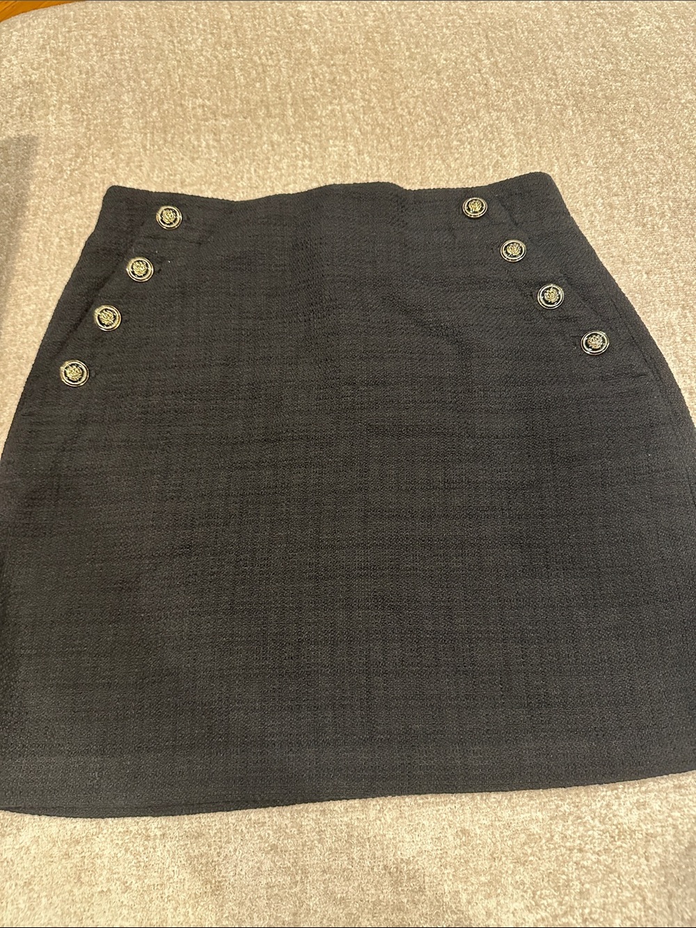 LOFT Black Mini Skirt with Gold-Tone Buttons